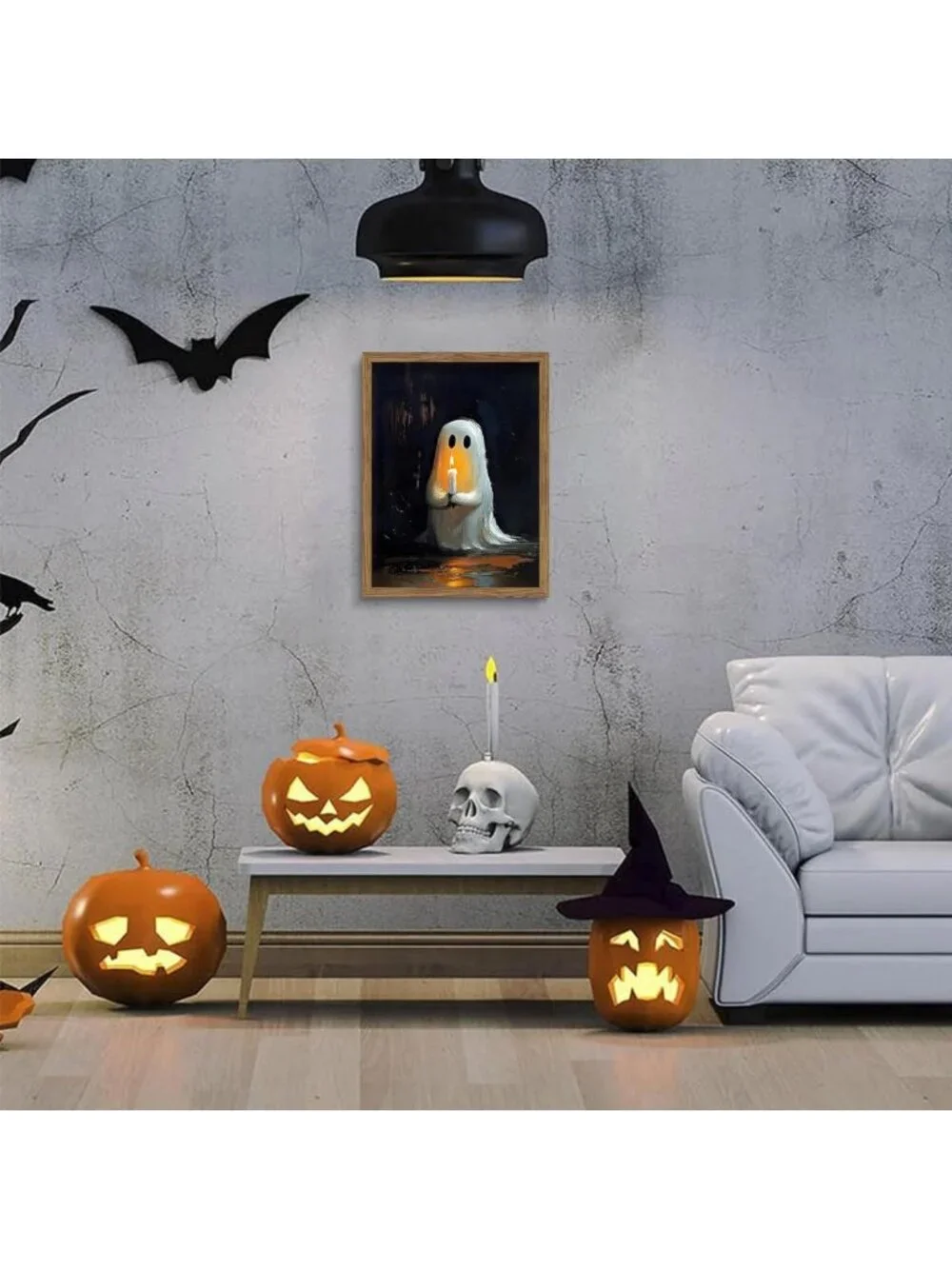 Cute Gothic Ghost Wall Art - Framed Halloween Decor, Vintage Canvas Print 16x24